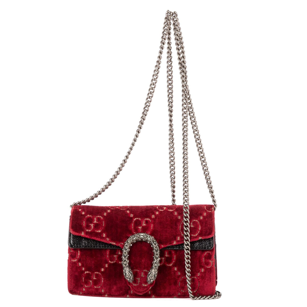 Gucci Mini Crystal Marmont Crossbody Red Black GG Canvas
