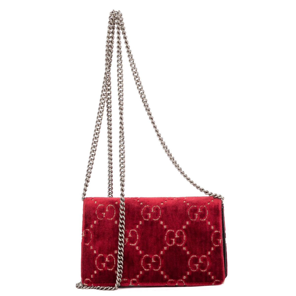 Gucci Mini Crystal Marmont Crossbody Red Black GG Canvas — view 5