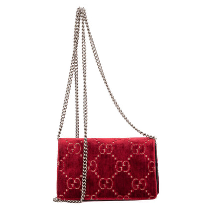 Gucci Mini Crystal Marmont Crossbody Red Black GG Canvas — view 5