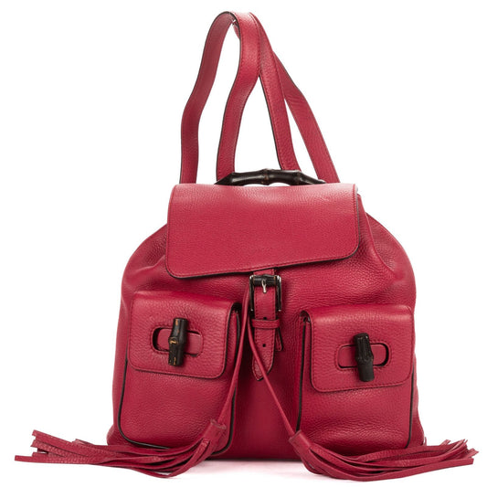 Gucci Large Bamboo Backpack Pink Spike Calfskin Leather