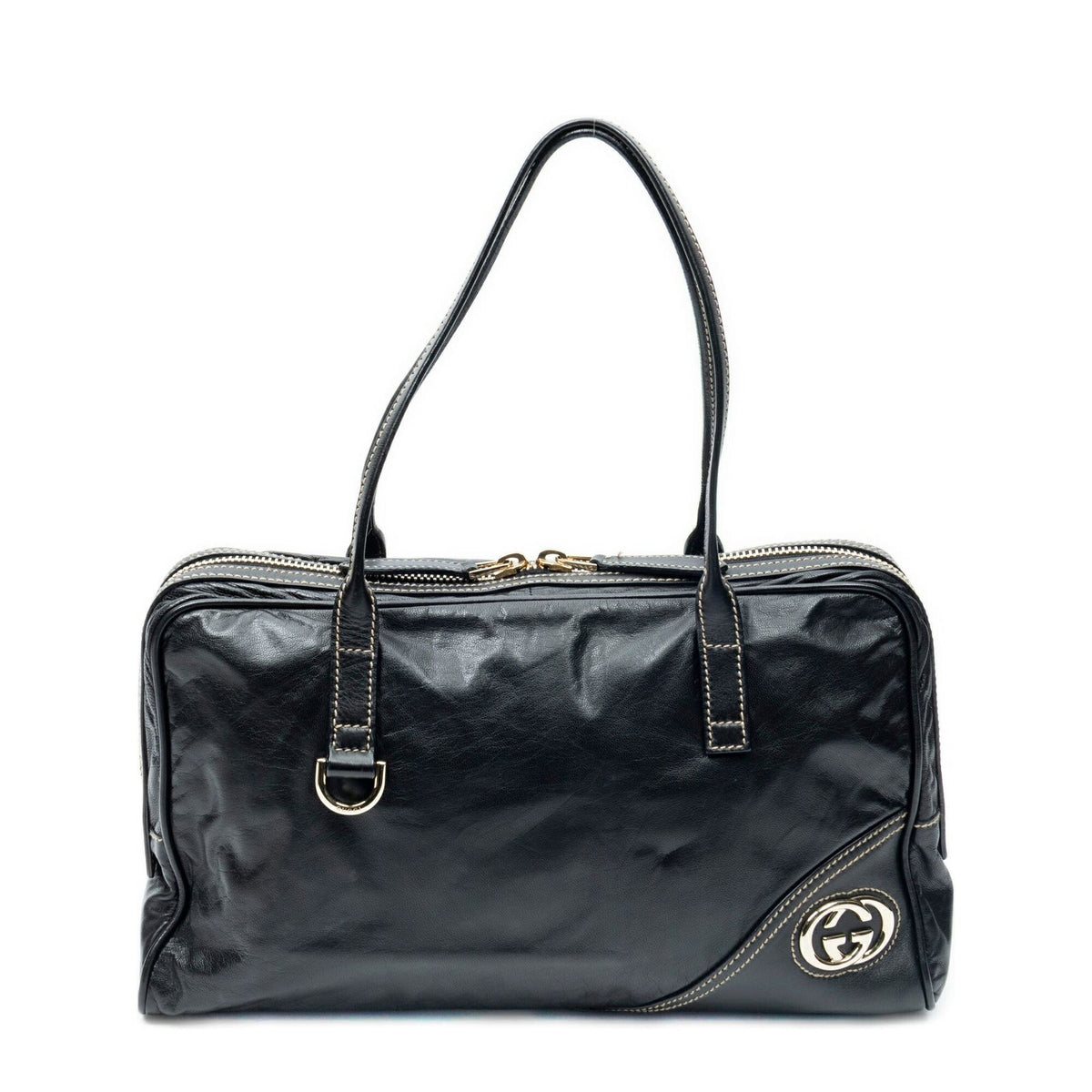 Gucci Brit Satchel Black Smooth Leather