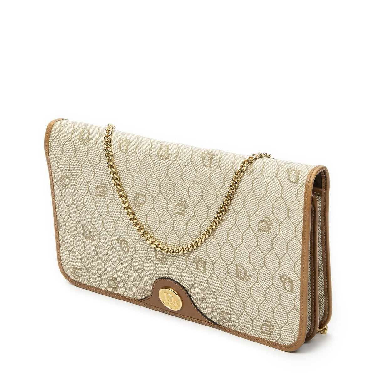 Dior Vintage Chain Flap Bag Beige Tan Honeycomb Canvas — view 2