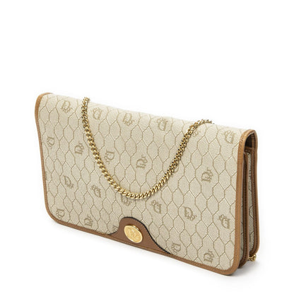 Dior Vintage Chain Flap Bag Beige Tan Honeycomb Canvas — view 2
