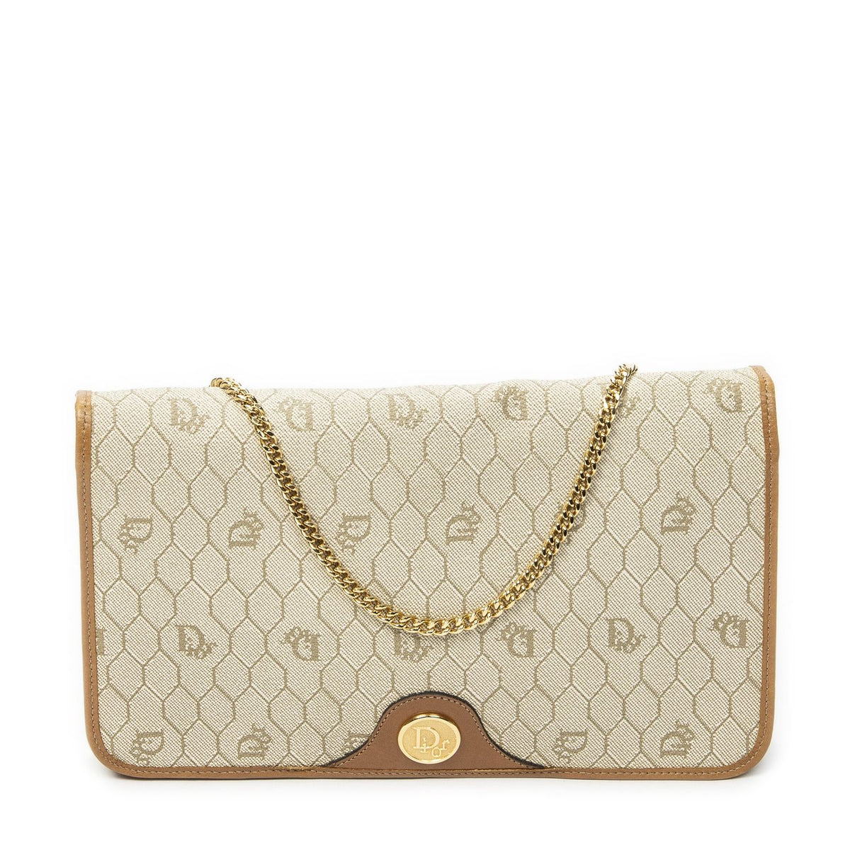 Dior Vintage Chain Flap Bag Beige Tan Honeycomb Canvas