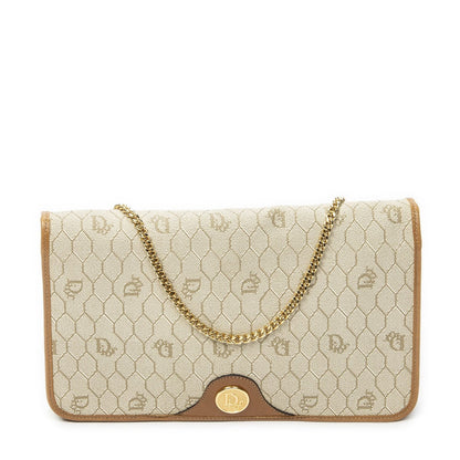 Dior Vintage Chain Flap Bag Beige Tan Honeycomb Canvas