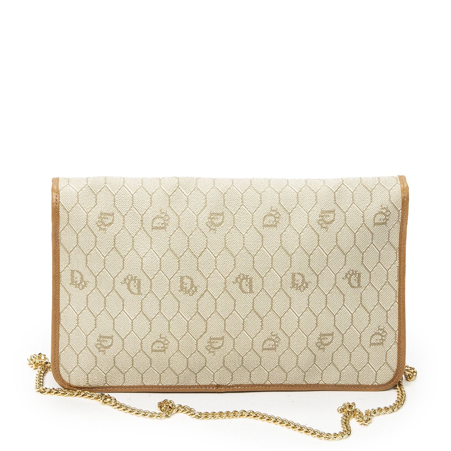 Dior Vintage Chain Flap Bag Beige Tan Honeycomb Canvas — view 5