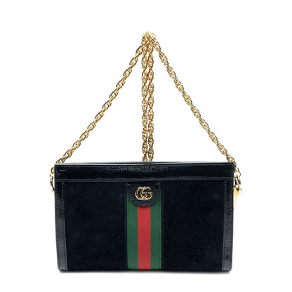 Gucci Small Web GG Ophidia Black Suede Leather Shoulder Bag