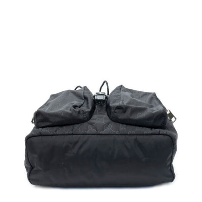 Gucci Drawstring Flap Backpack Black Guccissima Nylon — view 6