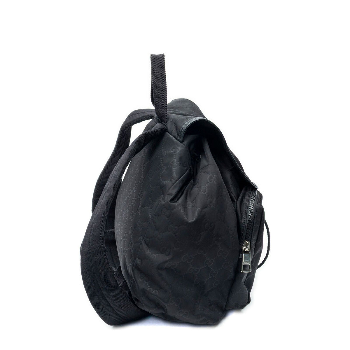 Gucci Drawstring Flap Backpack Black Guccissima Nylon — view 4