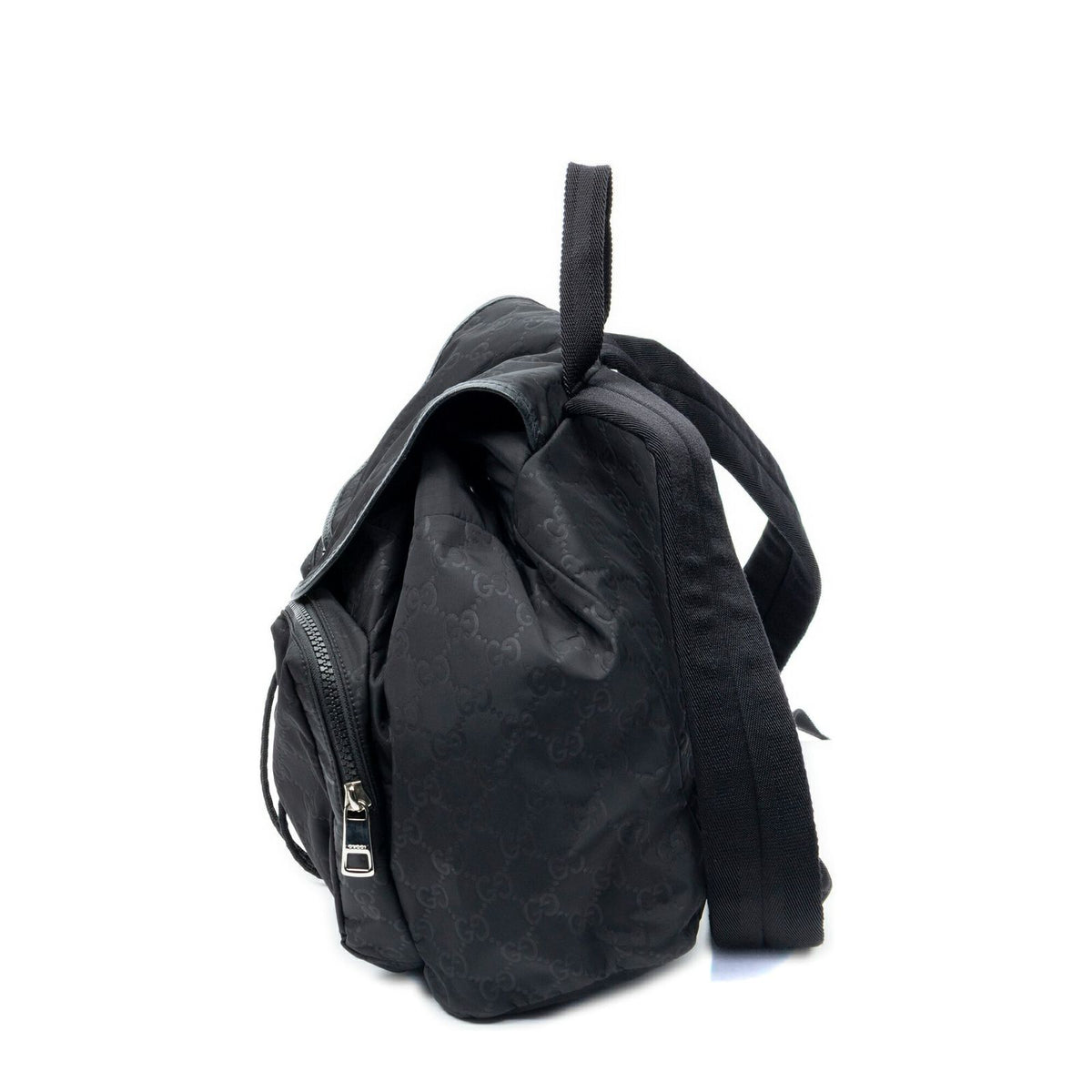 Gucci Drawstring Flap Backpack Black Guccissima Nylon — view 3