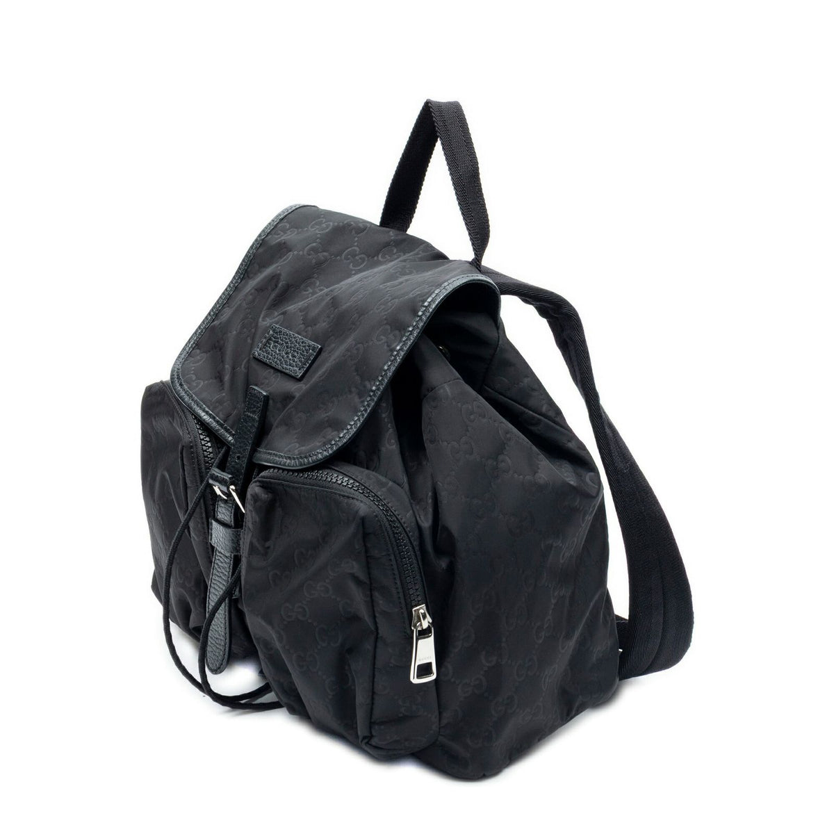 Gucci Drawstring Flap Backpack Black Guccissima Nylon — view 2
