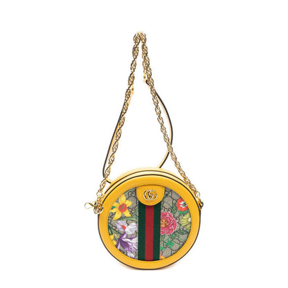 Gucci Mini Web Ophidia Crossbody Yellow Beige Floral Print Supreme Canvas