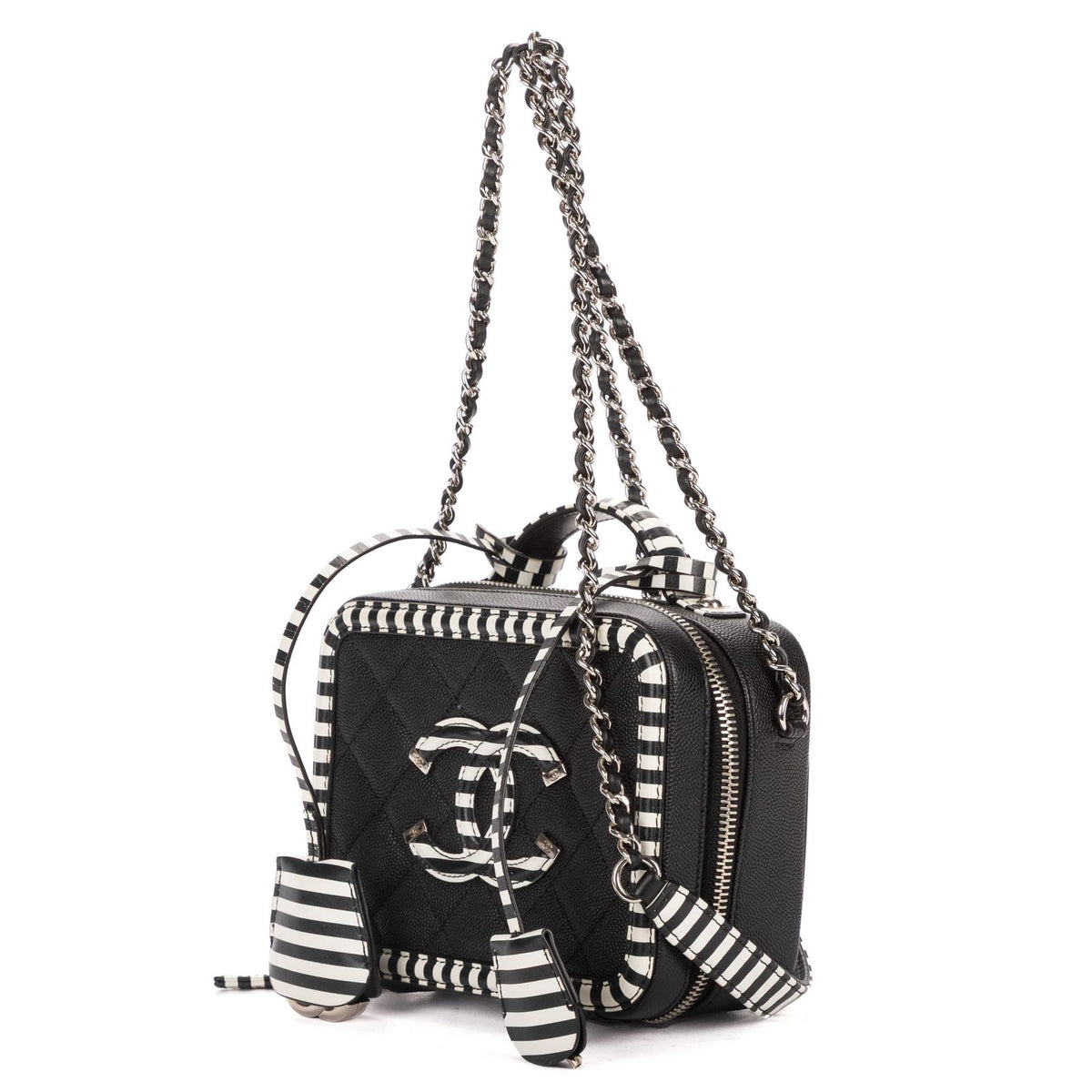 Chanel Small CC Filigree Vanity Case Bag Black White Quilted Cavalli Lambskin — view 2