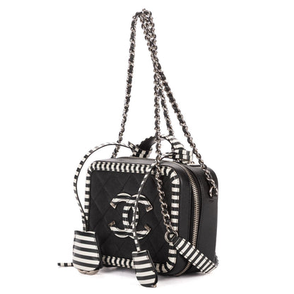 Chanel Small CC Filigree Vanity Case Bag Black White Quilted Cavalli Lambskin — view 2