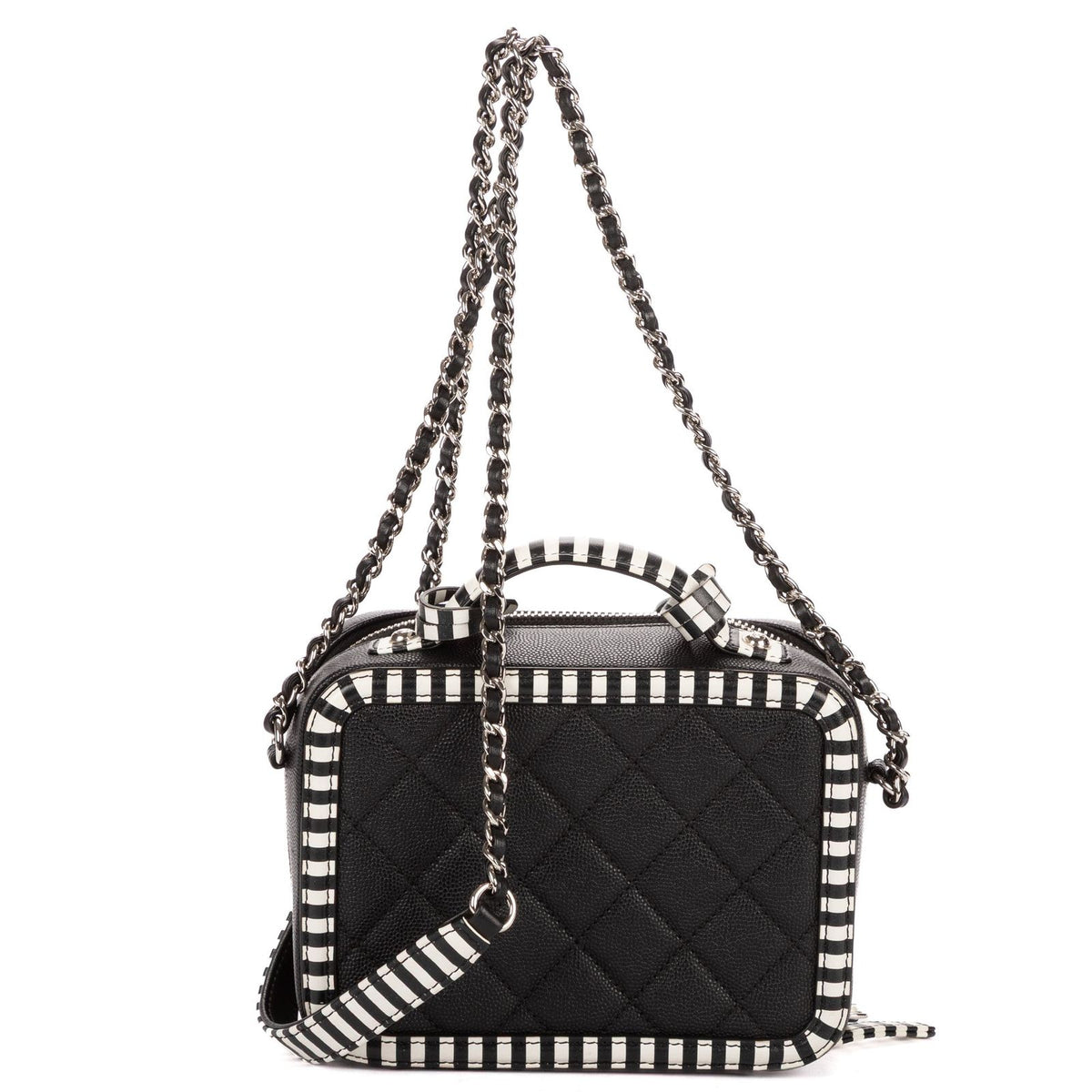 Chanel Small CC Filigree Vanity Case Bag Black White Quilted Cavalli Lambskin — view 5
