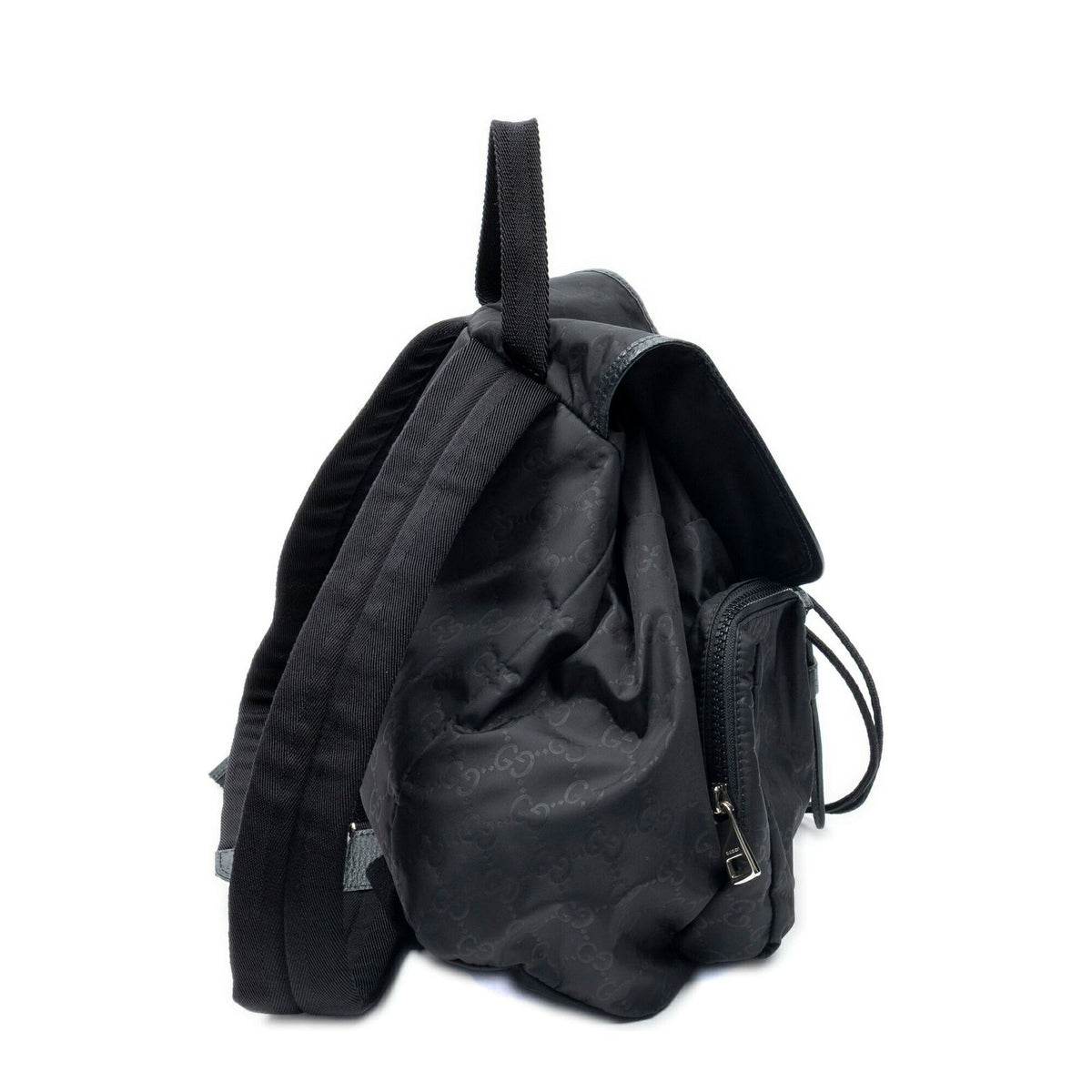 Gucci Drawstring Flap Backpack Black Guccissima Nylon — view 4