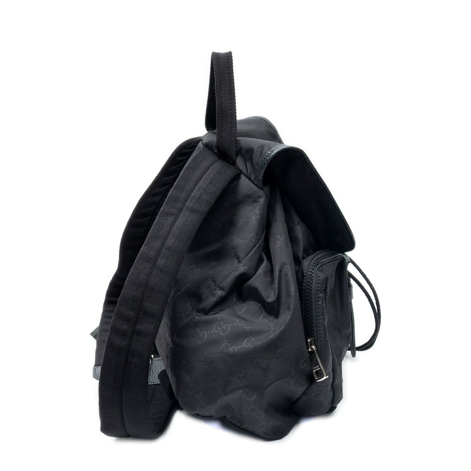 Gucci Drawstring Flap Backpack Black Guccissima Nylon — view 4