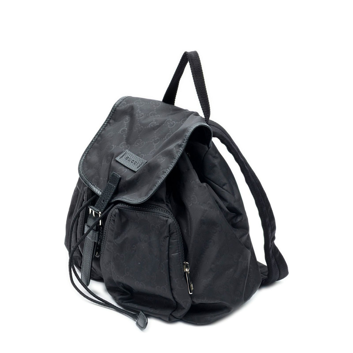 Gucci Drawstring Flap Backpack Black Guccissima Nylon — view 2