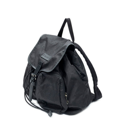 Gucci Drawstring Flap Backpack Black Guccissima Nylon — view 2