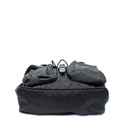 Gucci Drawstring Flap Backpack Black Guccissima Nylon — view 6