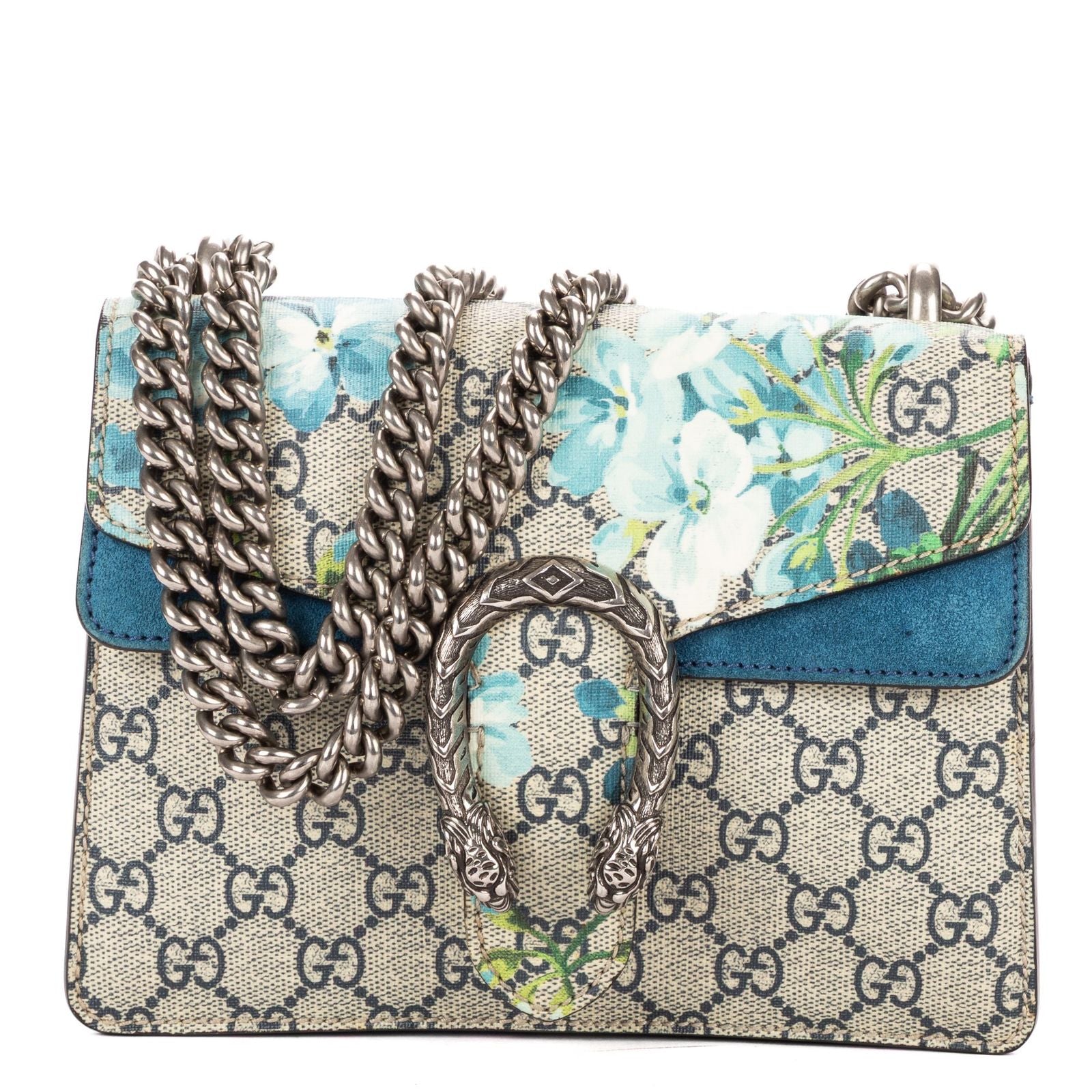 Gucci Medium Floral Dionysus Chain Crossbody Beige Blue Print Supreme Canvas
