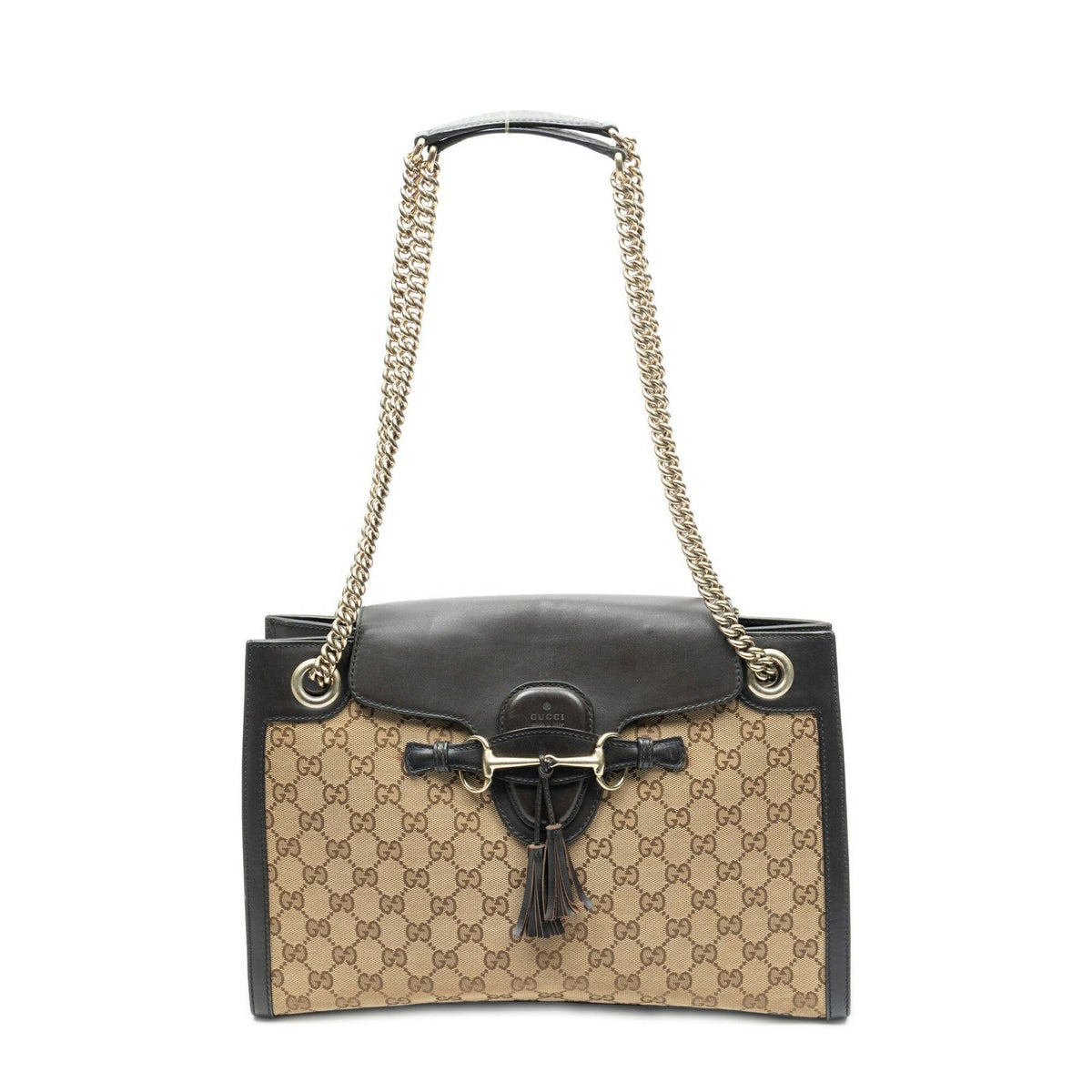 Gucci Large Emily Chain Brown Beige GG Canvas Shoulder Bag