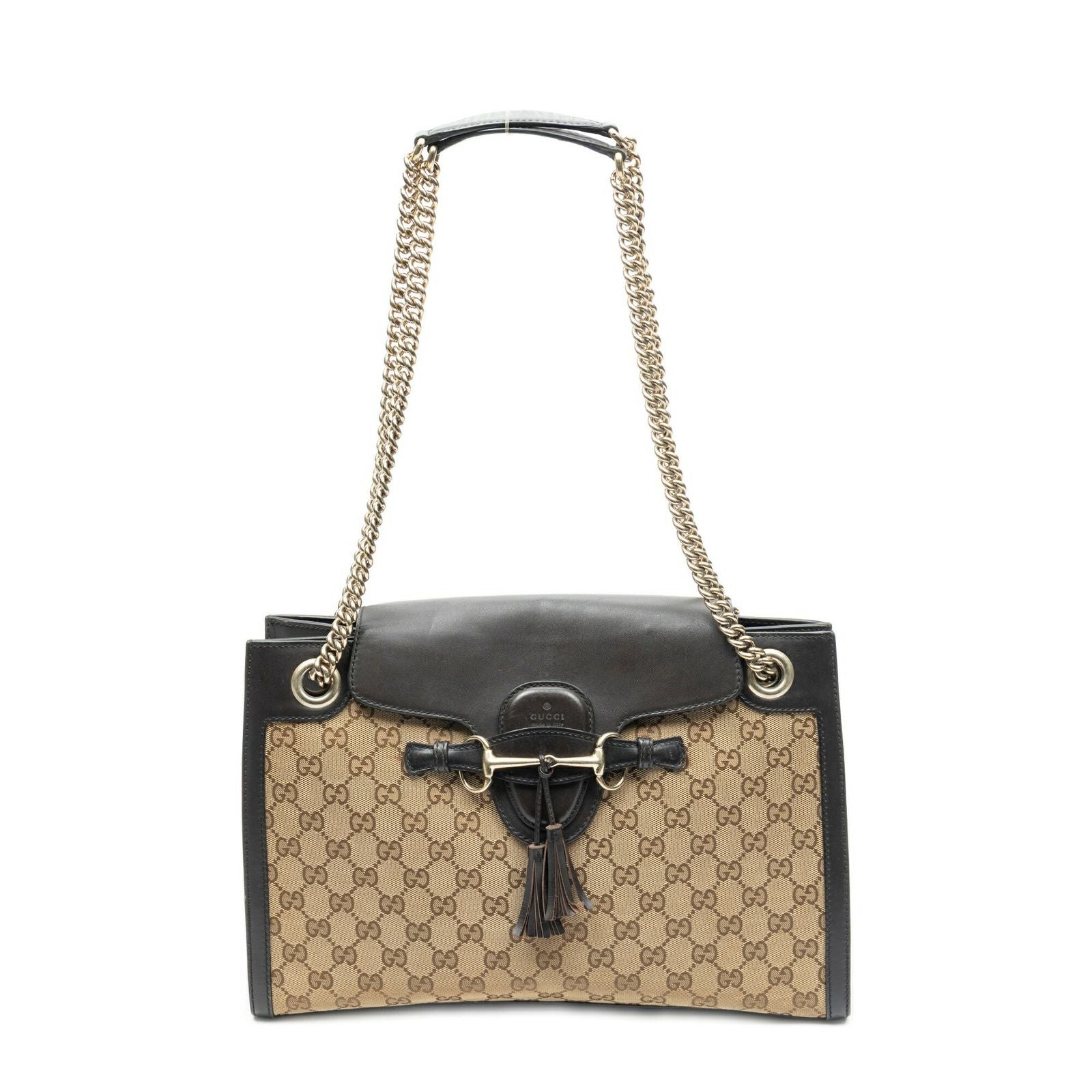 Gucci Large Emily Chain Brown Beige GG Canvas Shoulder Bag