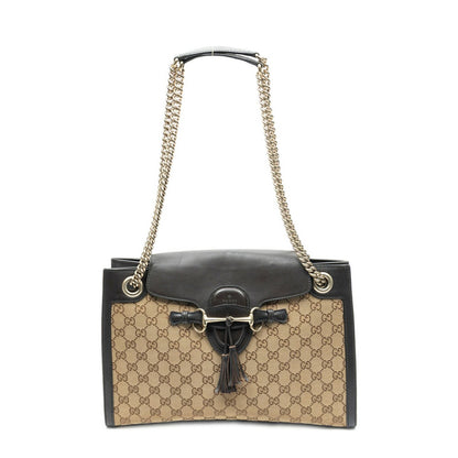 Gucci Large Emily Chain Brown Beige GG Canvas Shoulder Bag