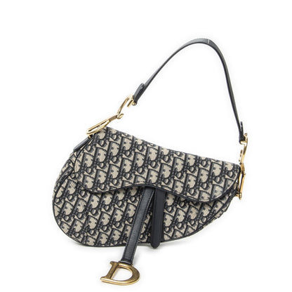 Dior New Saddle Bag Navy Beige Oblique Jacquard Canvas
