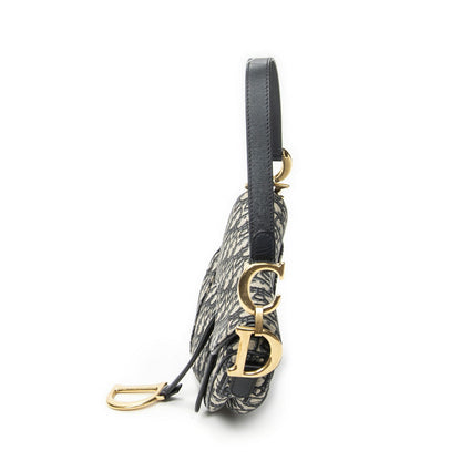 Dior New Saddle Bag Navy Beige Oblique Jacquard Canvas — view 3