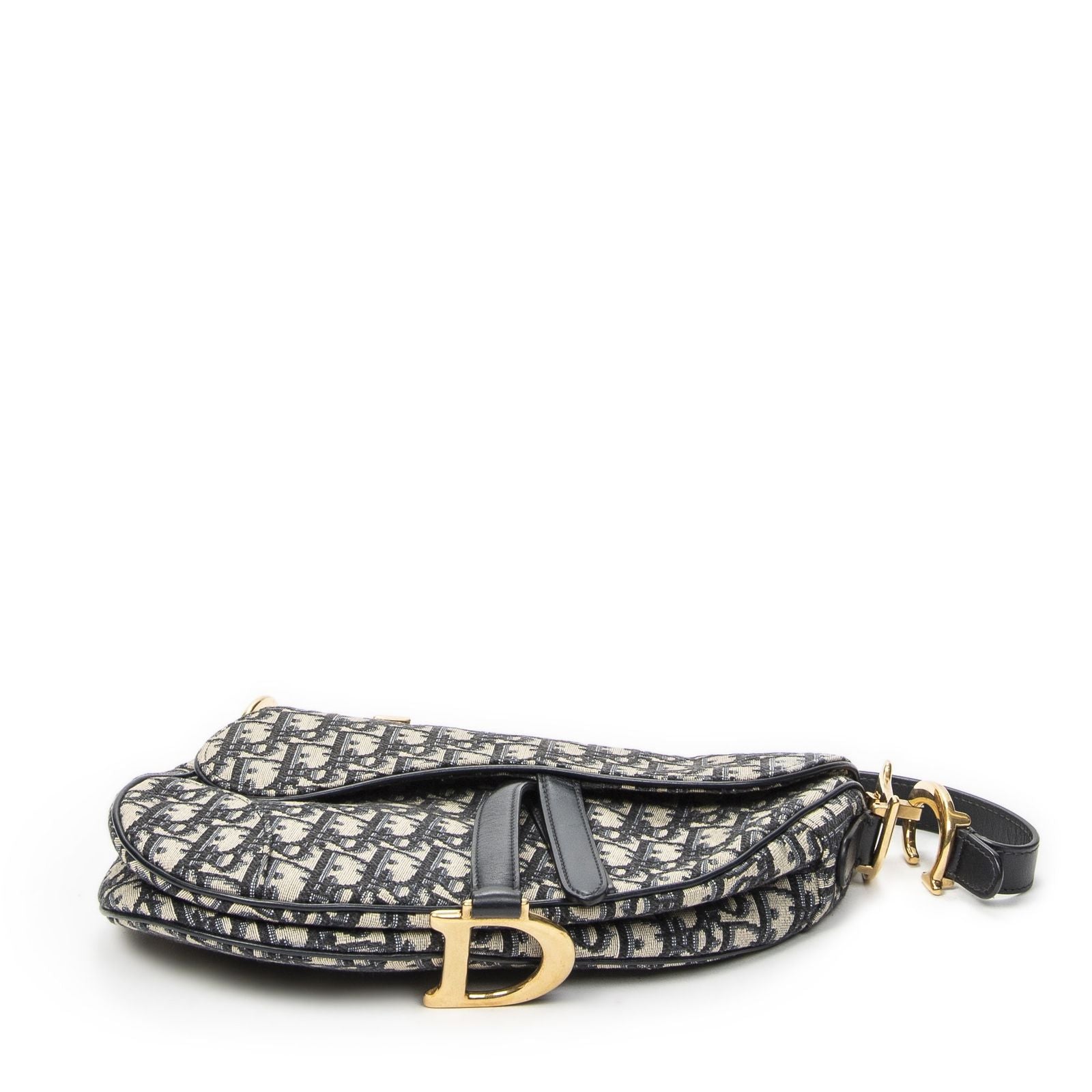 Dior New Saddle Bag Navy Beige Oblique Jacquard Canvas — view 6