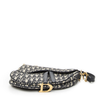 Dior New Saddle Bag Navy Beige Oblique Jacquard Canvas — view 6