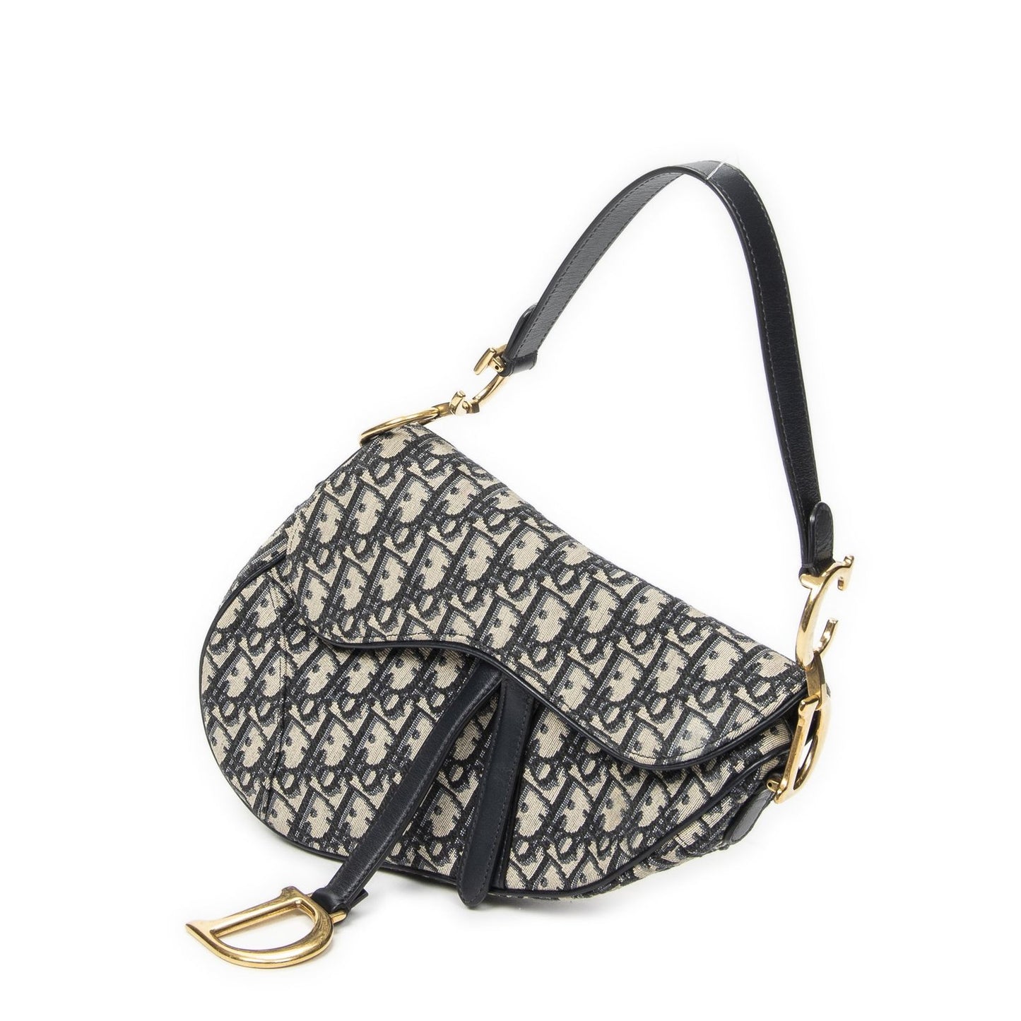 Dior New Saddle Bag Navy Beige Oblique Jacquard Canvas — view 2