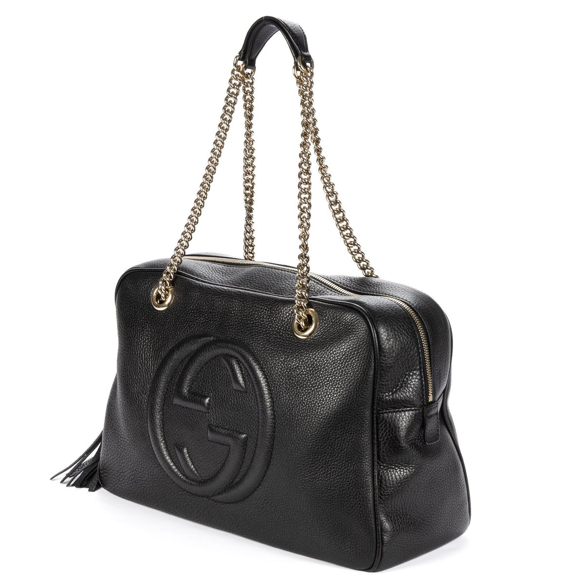 Gucci Soft Shopping Tote Black Grain Calfskin Leather — view 2