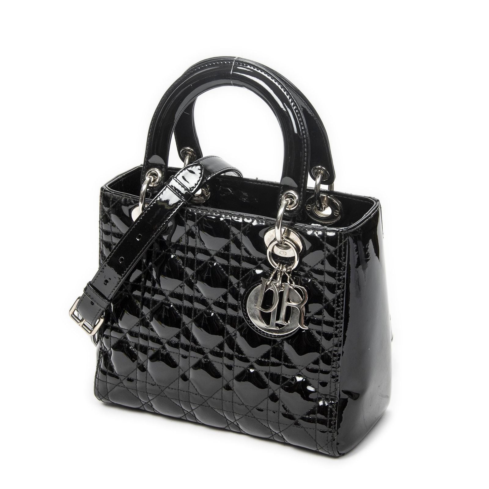 Dior Medium Lady Dior Zip Black Cannage Patent Leather Handbag — view 2