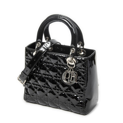Dior Medium Lady Dior Zip Black Cannage Patent Leather Handbag — view 2