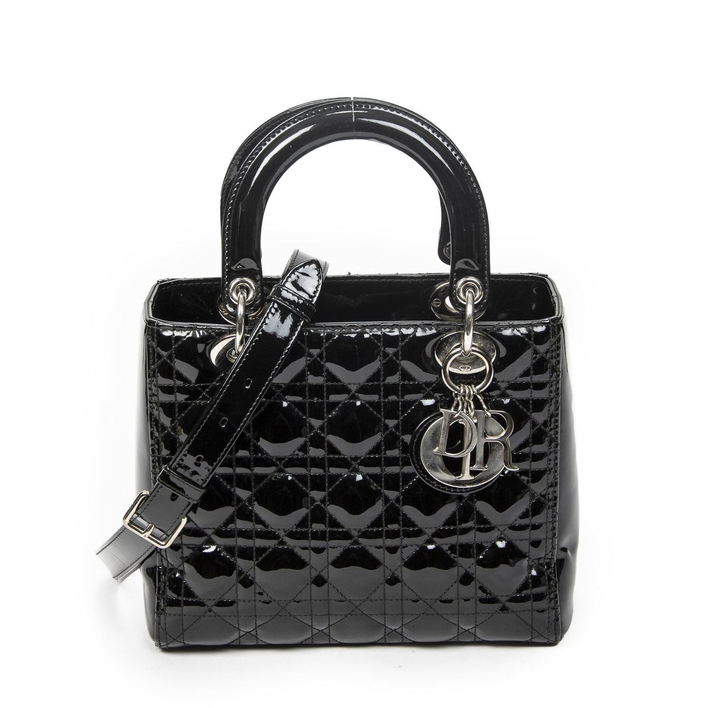 Dior Medium Lady Dior Zip Black Cannage Patent Leather Handbag