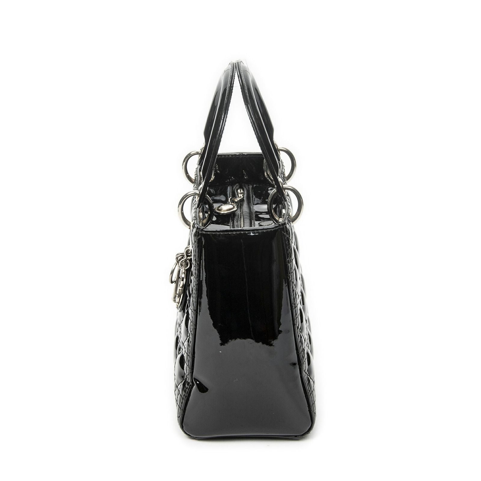 Dior Medium Lady Dior Zip Black Cannage Patent Leather Handbag — view 3