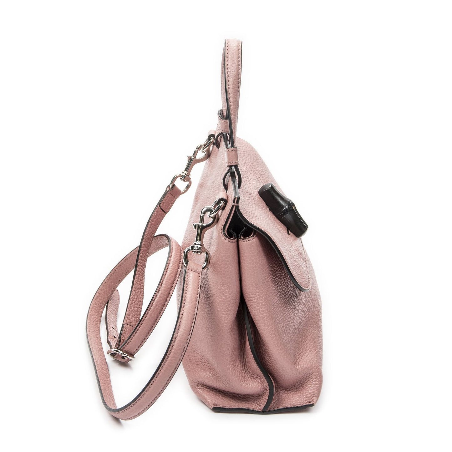 Gucci Small Bamboo Top Handle Flap Bag Pink Grain Calfskin Leather — view 4