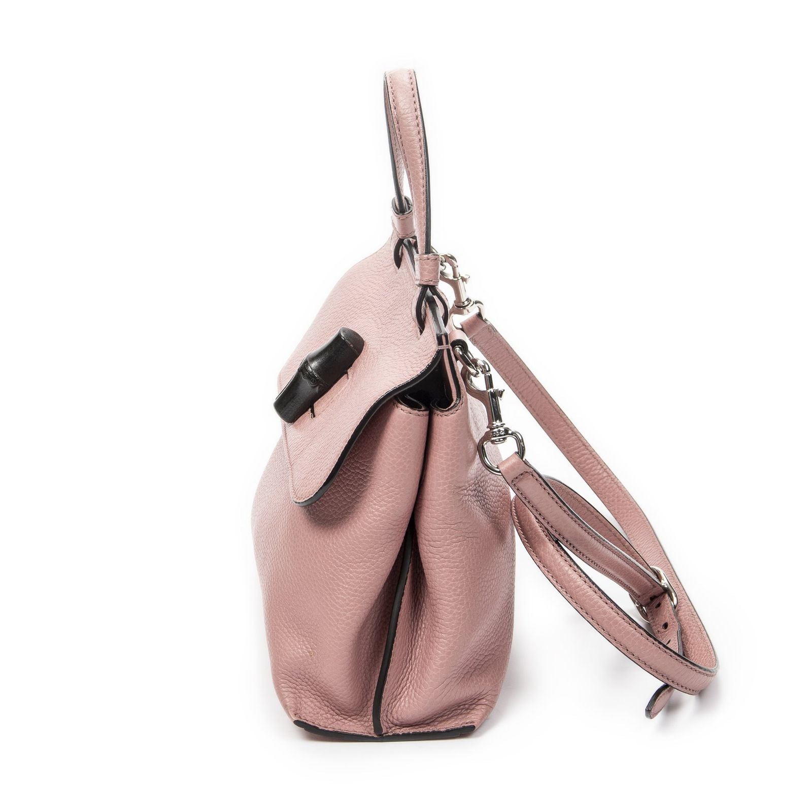 Gucci Small Bamboo Top Handle Flap Bag Pink Grain Calfskin Leather — view 3