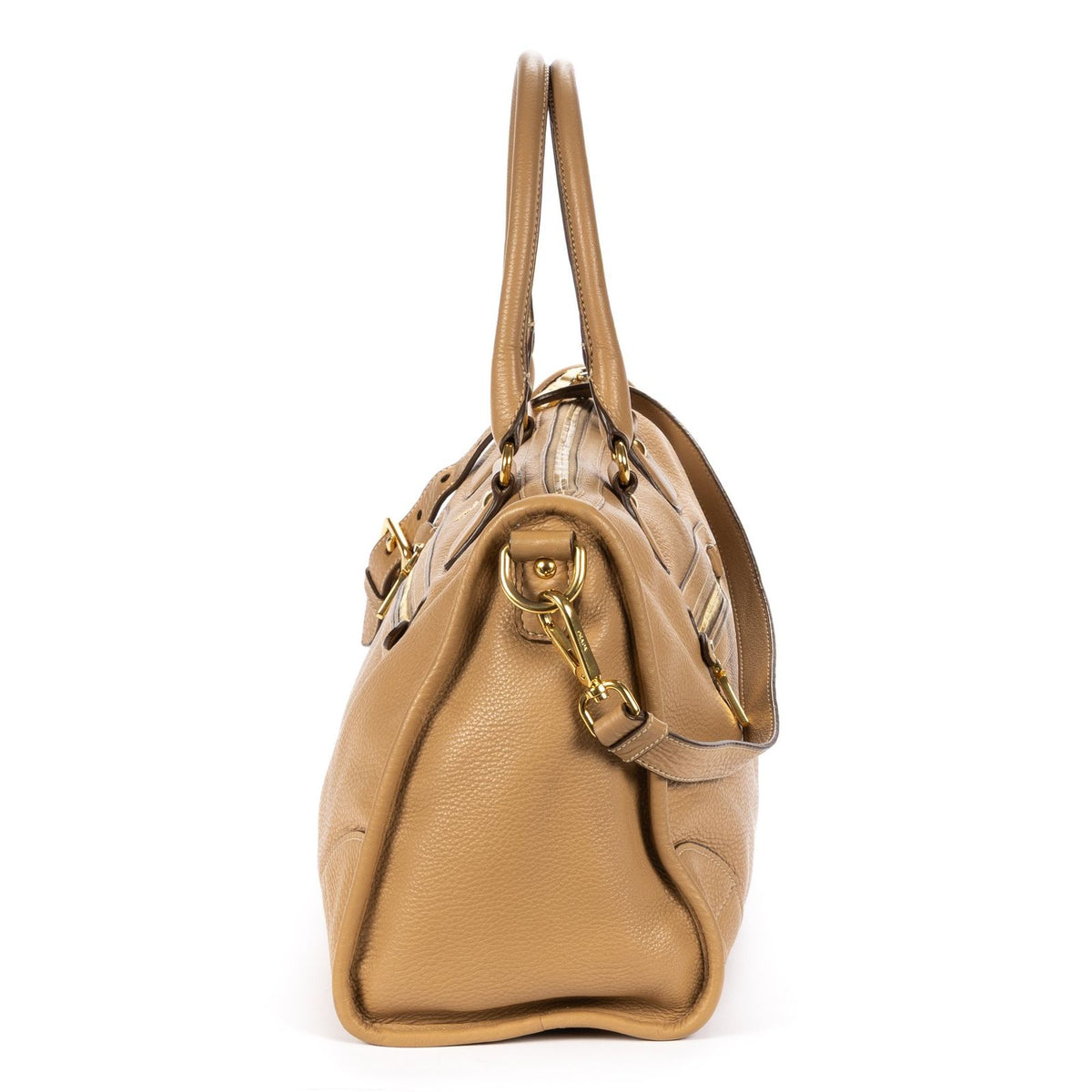 Prada Medium Bauletto Boston Light Brown Vitello Phoenix Shoulder Bag — view 3