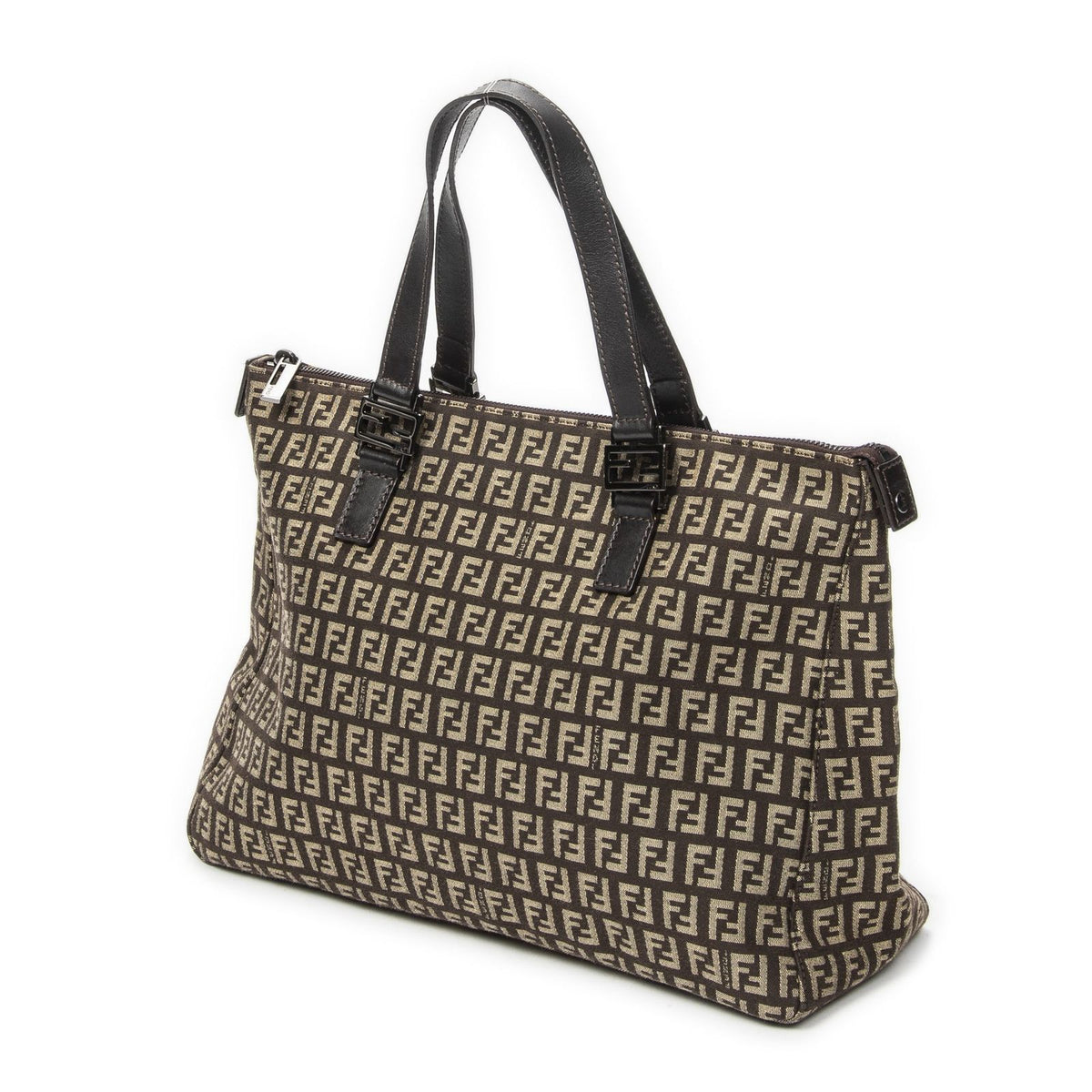 Fendi Square Zip Tote Dark Brown Zucchino Canvas — view 2