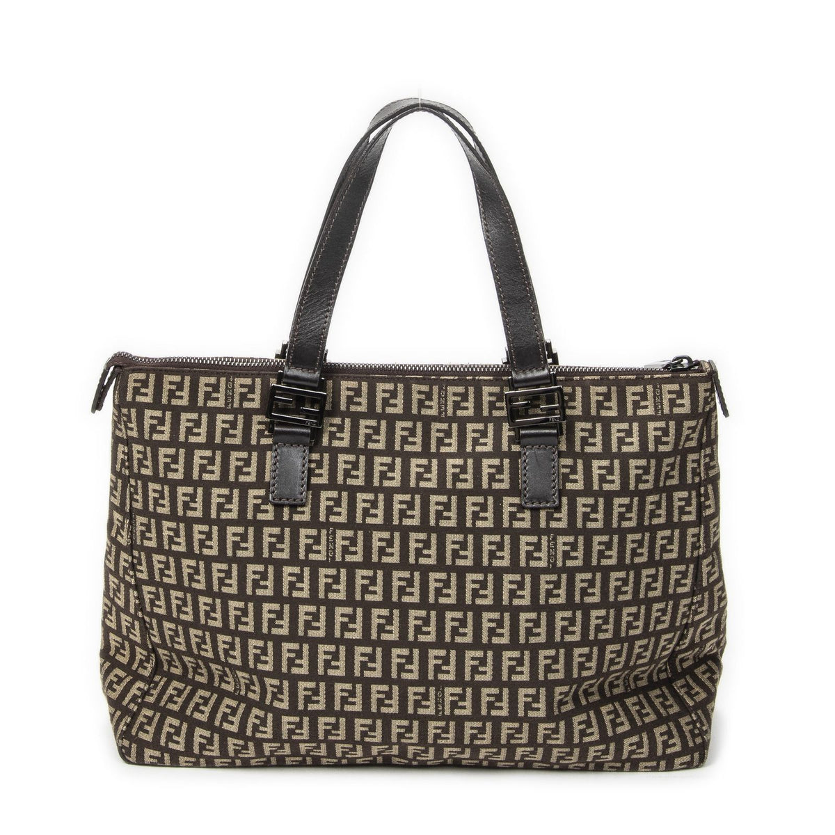Fendi Square Zip Tote Dark Brown Zucchino Canvas — view 5