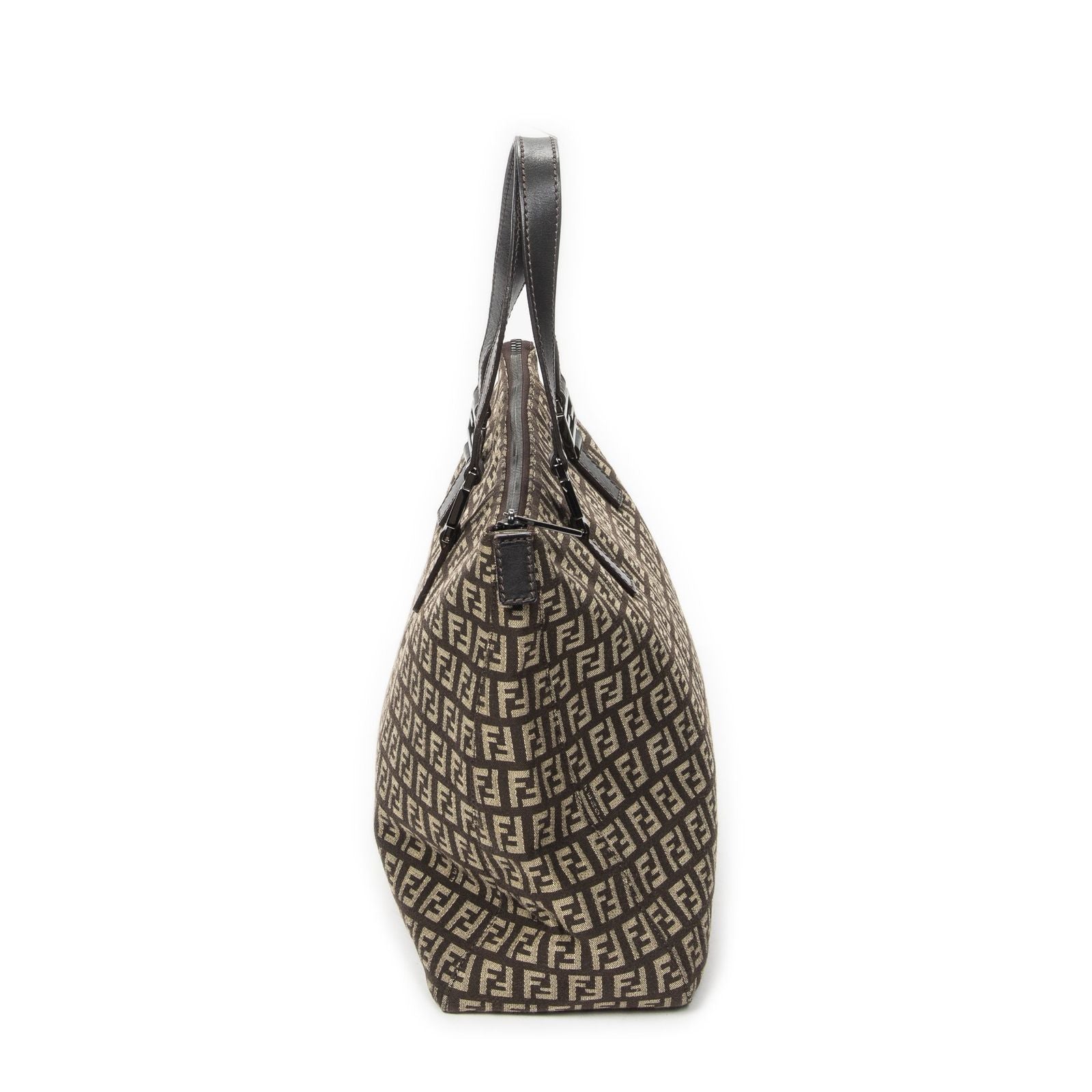 Fendi Square Zip Tote Dark Brown Zucchino Canvas — view 4