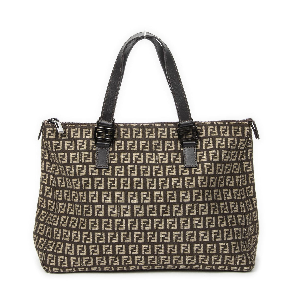 Fendi Square Zip Tote Dark Brown Zucchino Canvas