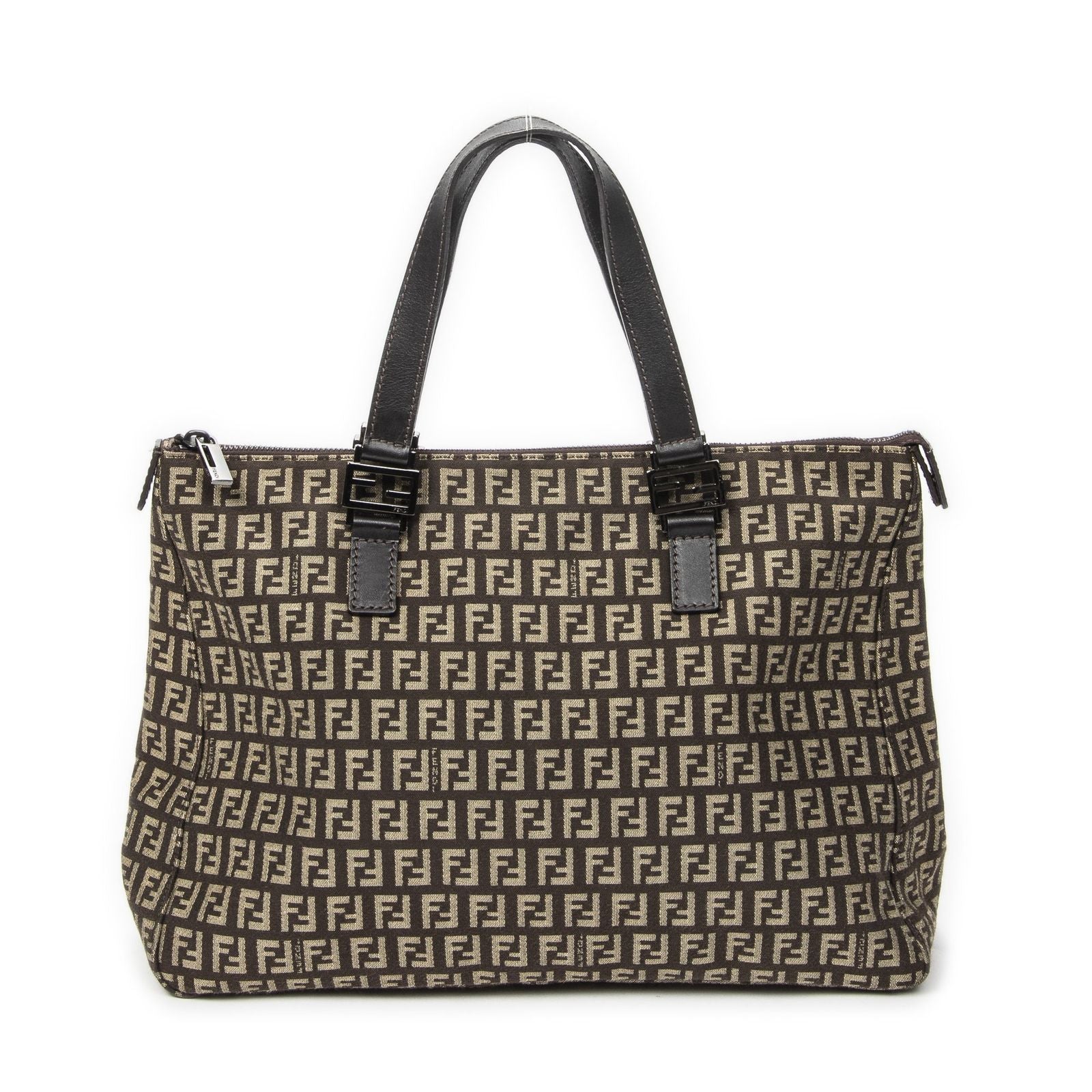 Fendi Square Zip Tote Dark Brown Zucchino Canvas