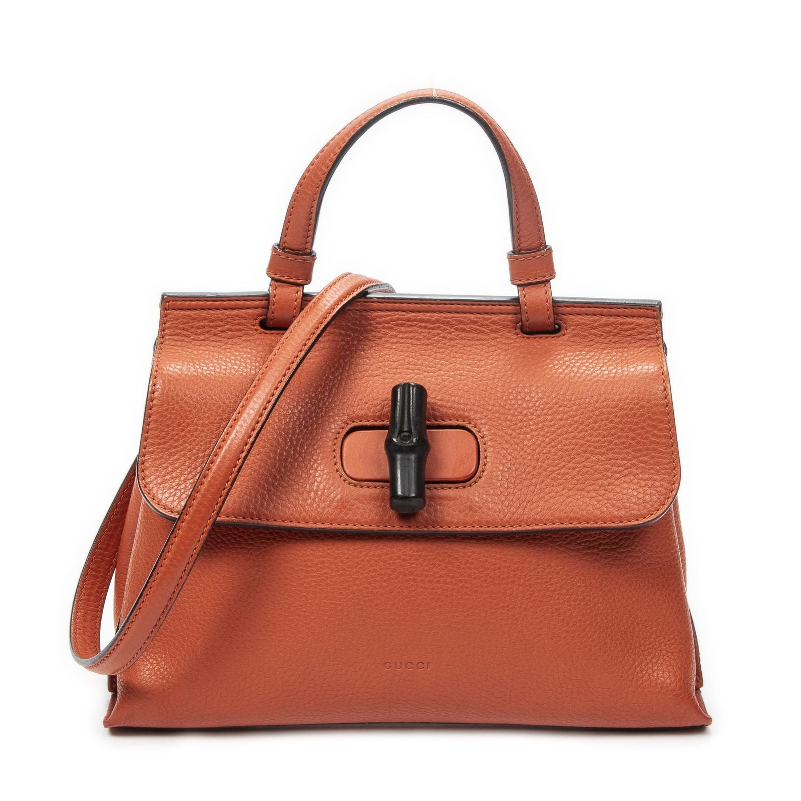 Gucci Small Bamboo Top Handle Flap Bag Orange Grain Calfskin Leather