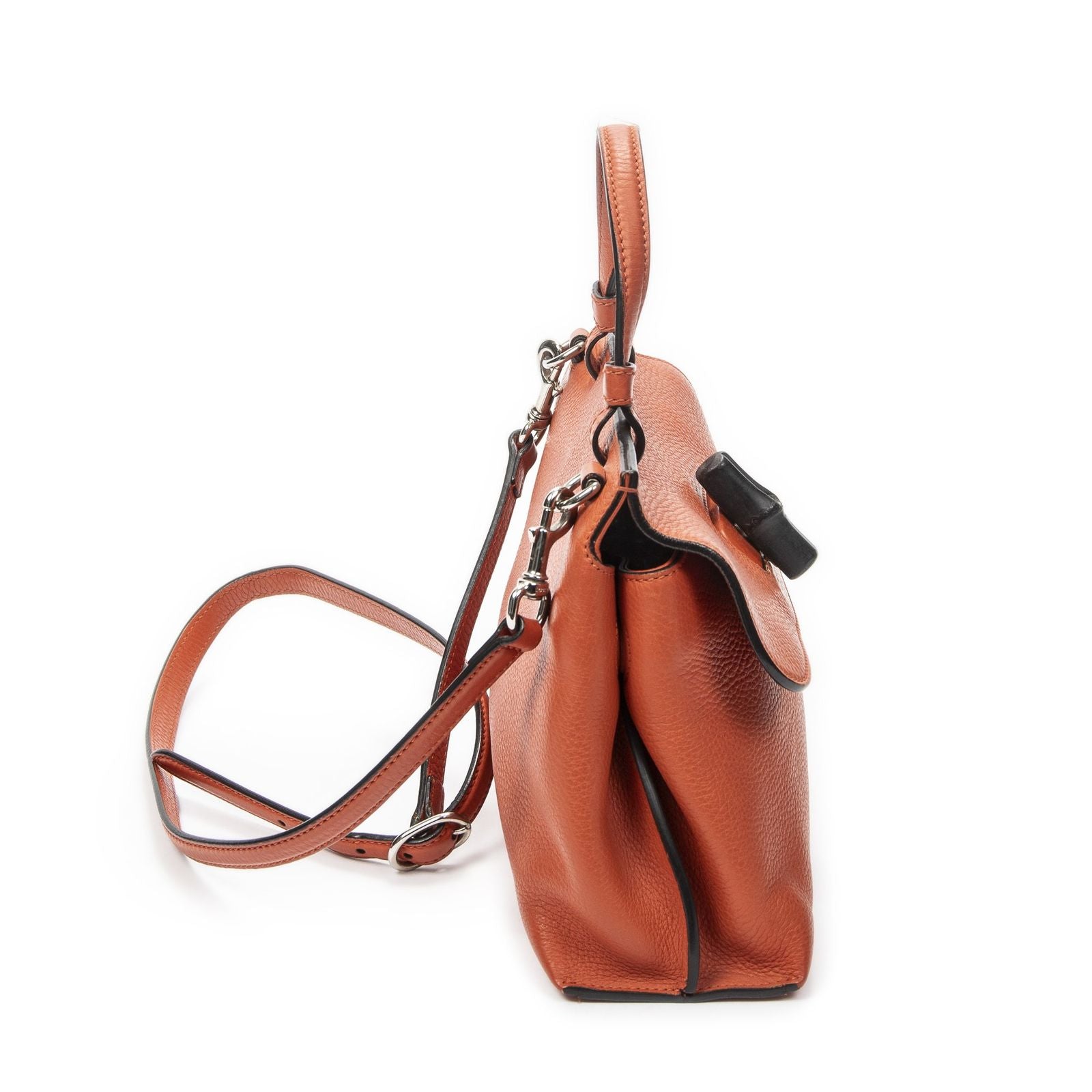 Gucci Small Bamboo Top Handle Flap Bag Orange Grain Calfskin Leather — view 4