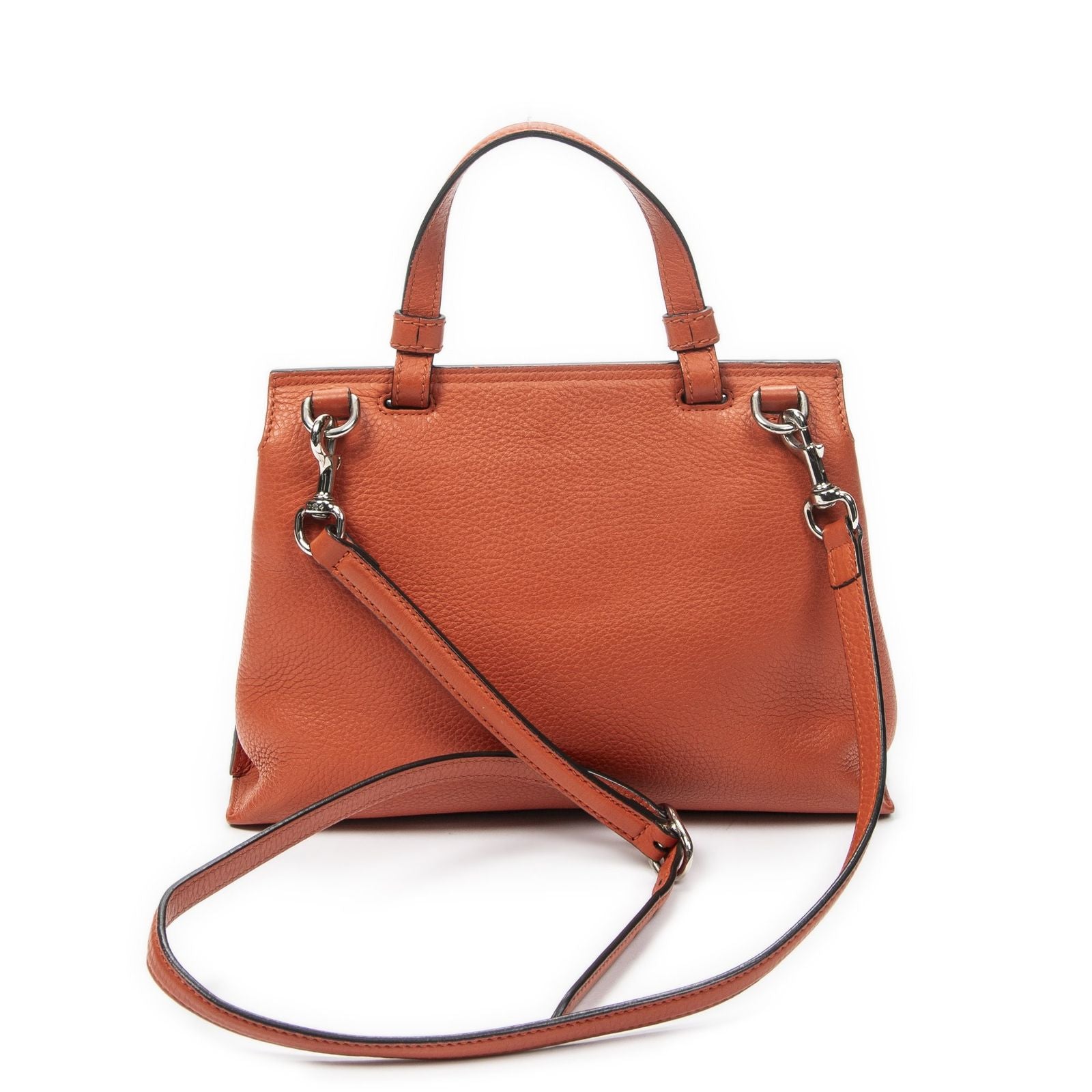 Gucci Small Bamboo Top Handle Flap Bag Orange Grain Calfskin Leather — view 5