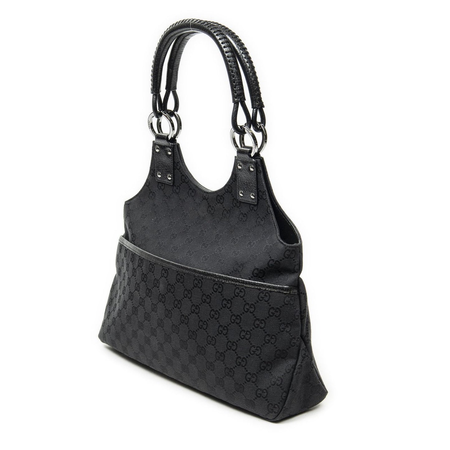 Gucci Medium Boy Black GG Canvas Shoulder Bag — view 2